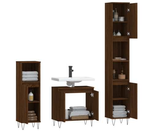 Set de muebles de baño 3 pzas madera contrachapada roble marrón