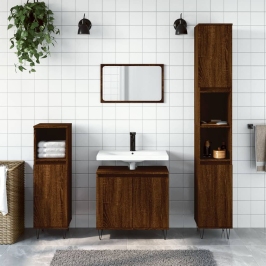 Set de muebles de baño 3 pzas madera contrachapada roble marrón