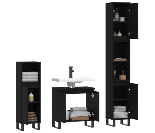 Set de muebles de baño 3 piezas madera contrachapada negro