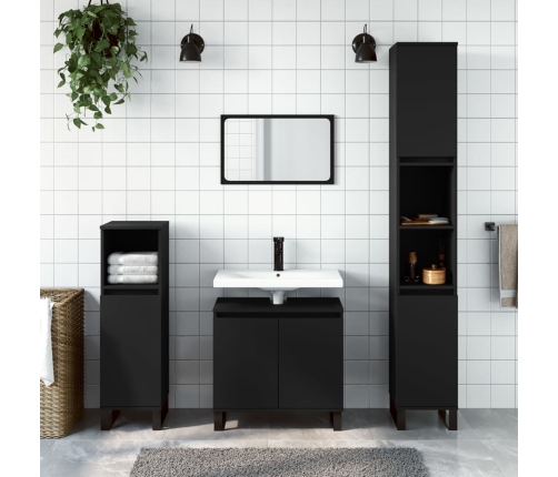 Set de muebles de baño 3 piezas madera contrachapada negro