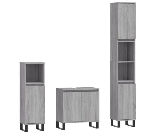 Set de muebles de baño 3 pzas madera contrachapada gris sonoma