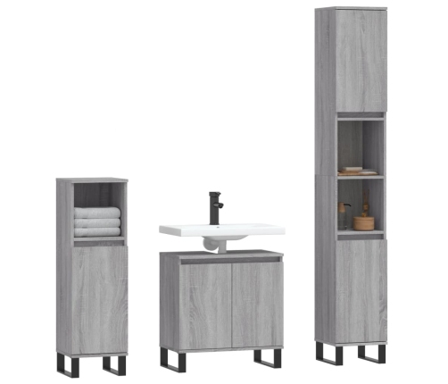 Set de muebles de baño 3 pzas madera contrachapada gris sonoma