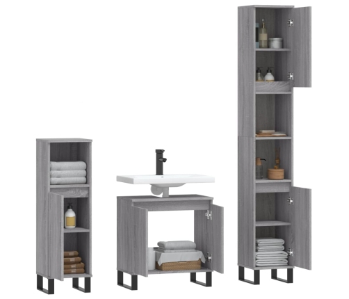 Set de muebles de baño 3 pzas madera contrachapada gris sonoma