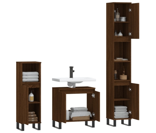 Set de muebles de baño 3 pzas madera contrachapada roble marrón