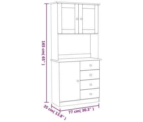 Aparador alto ALTA madera maciza de pino blanco 77x35x165 cm