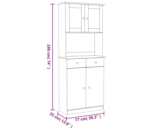 Aparador alto ALTA madera maciza de pino 77x35x188 cm