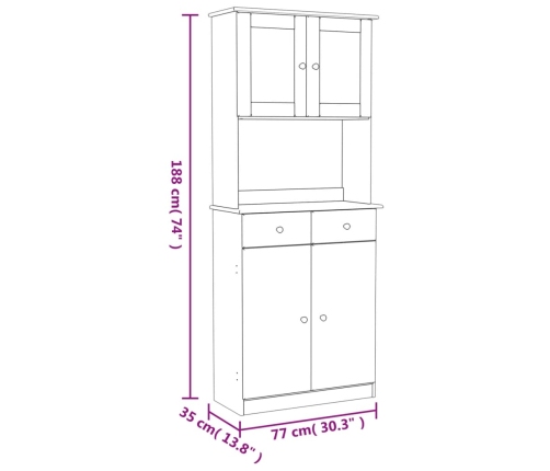 Aparador alto ALTA madera maciza de pino blanco 77x35x188 cm