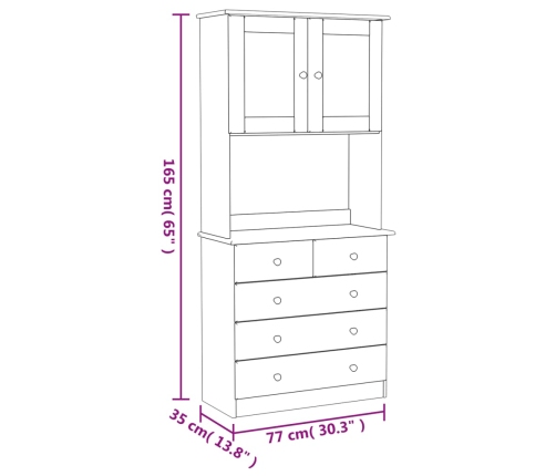 Aparador alto ALTA madera maciza de pino 77x35x165 cm