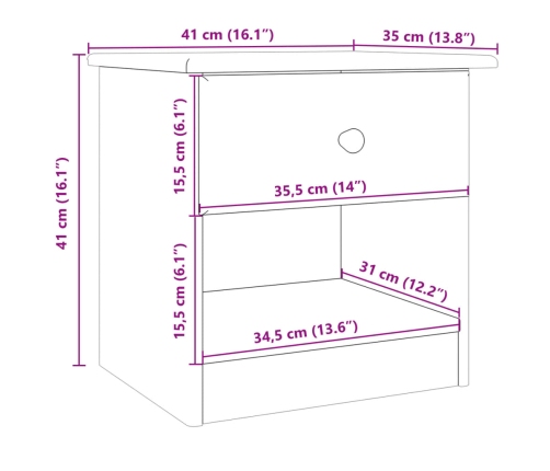 vidaXL Mesita de noche ALTA madera maciza de pino 41x35x41 cm