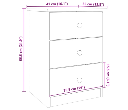 Mesita de noche ALTA madera maciza de pino 41x35x55,5 cm