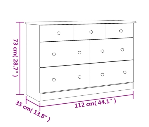 Cómoda cajonera ALTA madera maciza pino 112x35x73 cm