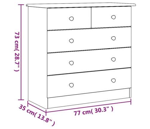 Cómoda cajonera ALTA madera maciza pino blanco 77x35x73 cm