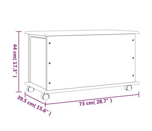 Baúl de almacenaje con ruedas ALTA madera maciza 73x39,5x43 cm