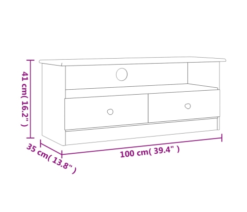 vidaXL Mueble de TV con cajones ALTA madera maciza pino 100x35x41 cm