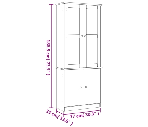 Armario vitrina ALTA madera maciza pino blanco 77x35x186,5cm