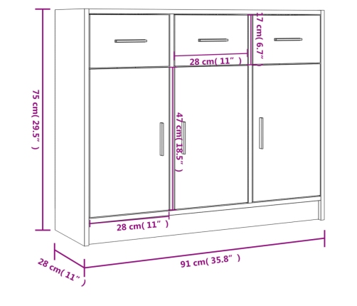 Aparador de madera de ingeniería blanco 91x28x75 cm