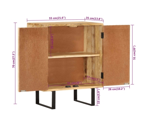 Aparador con 2 puertas madera maciza de mango 55x35x70 cm