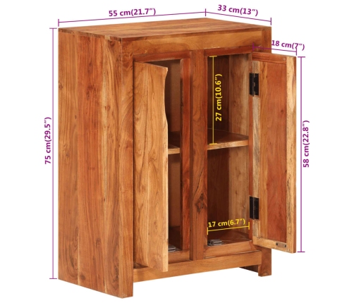 Aparador de madera maciza de acacia 55x35x75 cm