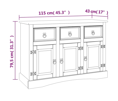 Aparador Corona madera maciza pino mexicano 115x43x79,5 cm