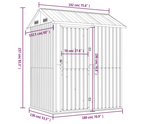 Cobertizo de jardín acero galvanizado marrón 192x152,5x237 cm
