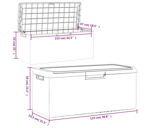 Caja de almacenaje jardín con cojín asiento PP antracita 350 L