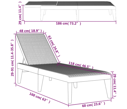 Tumbona de PP blanco 186x60x29 cm