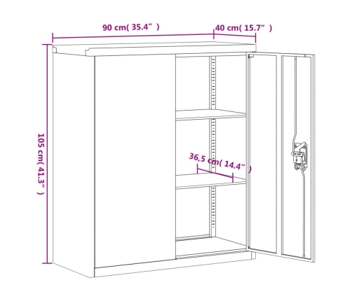 Armario archivador de acero blanco 90x40x105 cm