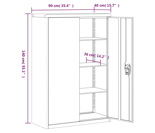 Armario archivador de acero gris antracita y blanco 90x40x140cm