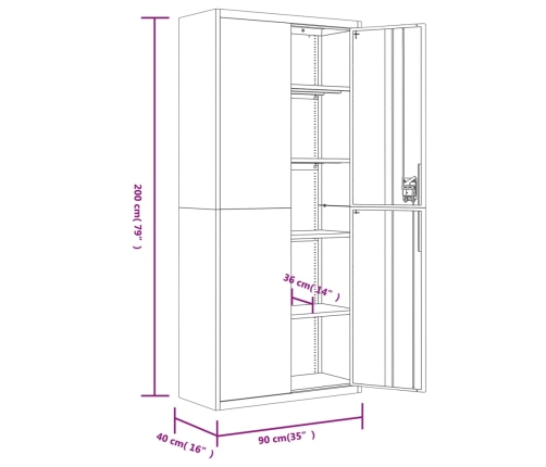 Armario archivador de acero gris claro 90x40x200 cm