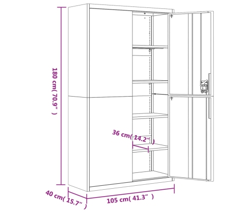 Armario archivador de acero blanco 105x40x180 cm