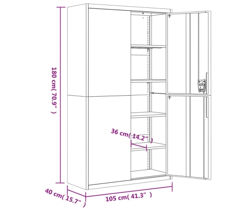 Armario archivador de acero gris claro 105x40x180 cm