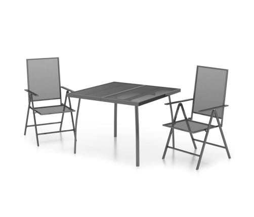 Juego de comedor de jardín 3 piezas acero gris antracita