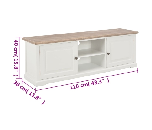 Mueble de TV madera contrachapada blanco 110x30x40 cm