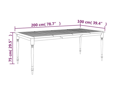 Mesa Batavia madera maciza de teca 200x100x75 cm