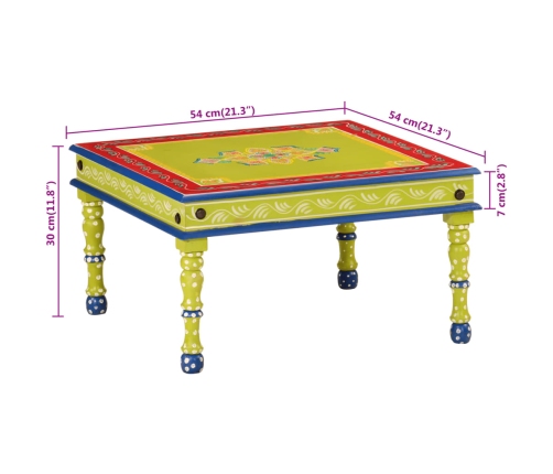 Mesa de centro madera maciza de mango verde pintada a mano