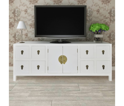 Mueble de TV madera contrachapada blanco 110x24x48 cm