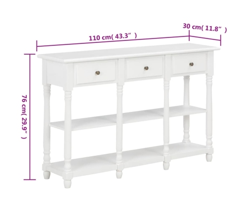 Mesa consola madera de ingeniería blanca 110x30x76 cm