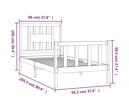 Estructura de cama sin colchón madera de pino blanca 90x200 cm