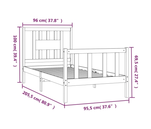 Estructura de cama sin colchón madera de pino negro 90x200 cm