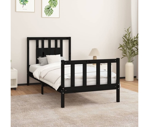 Estructura de cama sin colchón madera de pino negro 90x200 cm