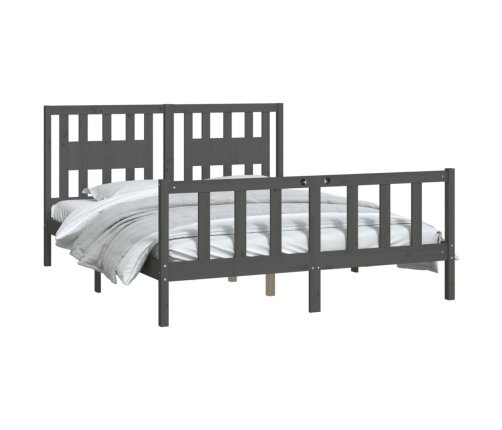 Estructura de cama doble sin colchón madera maciza gris