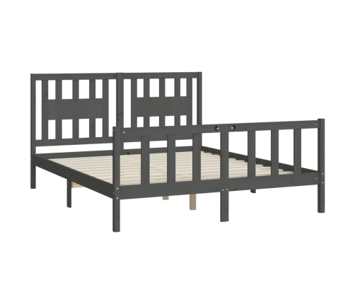 Estructura de cama doble sin colchón madera maciza gris