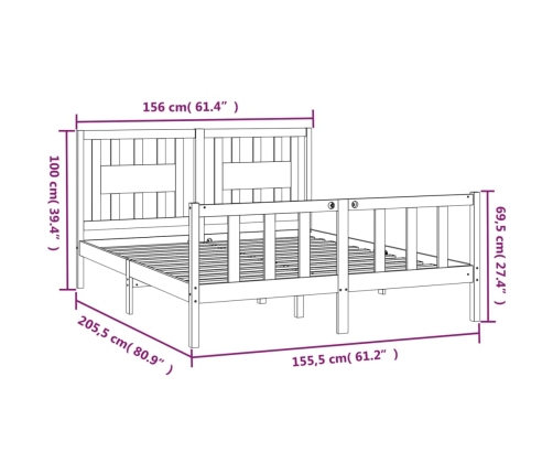 Estructura de cama doble sin colchón madera maciza gris