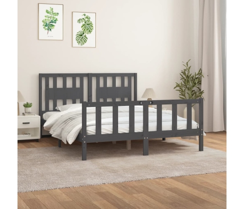 Estructura de cama doble sin colchón madera maciza gris