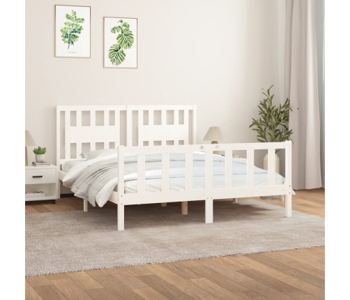 vidaXL Estructura de cama con cabecero madera pino blanco 160x200 cm