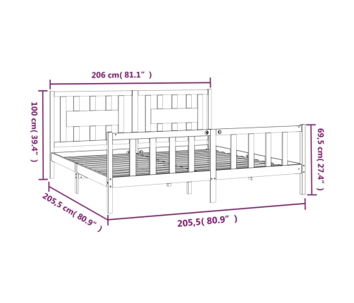 Estructura de cama sin colchón madera maciza de pino 200x200 cm