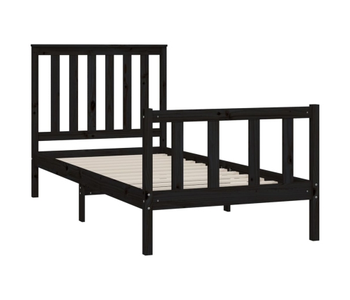 Estructura de cama con cabecero madera de pino negra 90x200 cm