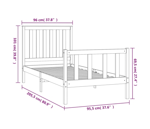 Estructura de cama con cabecero madera de pino negra 90x200 cm