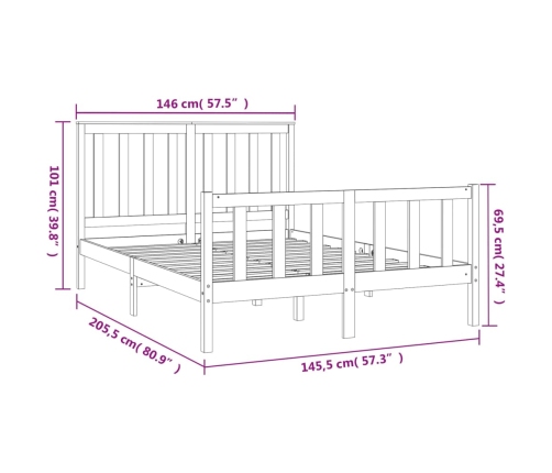 vidaXL Estructura de cama con cabecero madera pino negro 140x200 cm