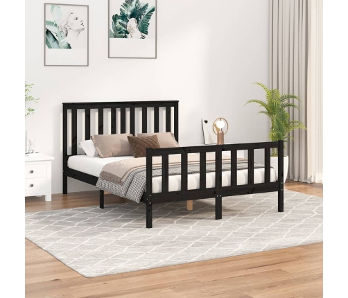 vidaXL Estructura de cama con cabecero madera pino negro 140x200 cm